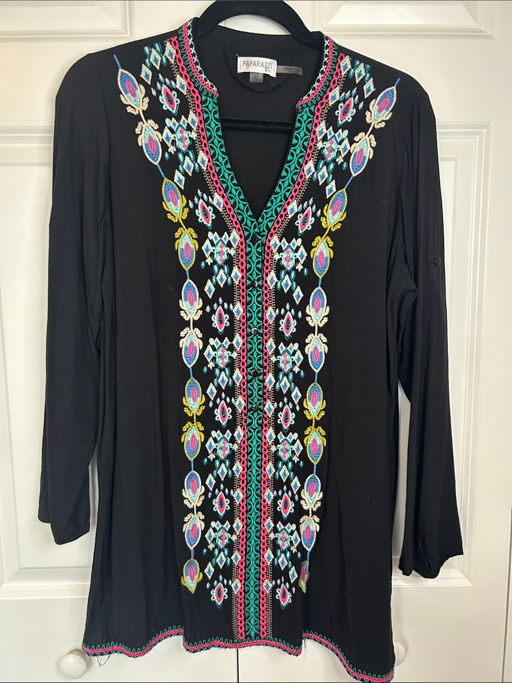 Paparazzi Black Tunic with Multicolor Embroidery